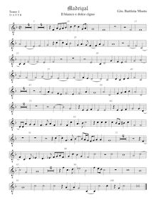 Partition ténor viole de gambe 2, octave aigu clef, Il bianco e dolce cigno par Giovanni Battista Mosto