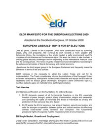 ELDR MANIFESTO FOR THE EUROPEAN ELECTIONS 2009 ...