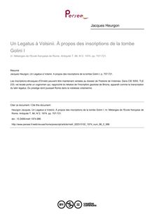 Un Legatus à Volsinii. À propos des inscriptions de la tombe Golini I - article ; n°2 ; vol.86, pg 707-721