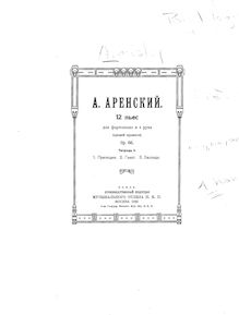 Partition Book 1, 12 pièces, Arensky, Anton