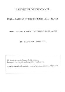 Expression française et ouverture sur le monde 2005 BP - Installations et équipements électriques