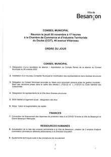 ODJ Conseil municipal Besançon 5 novembre 2020