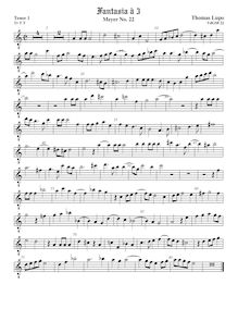 Partition Tenor1 viole de gambe, octave aigu clef, fantaisies pour 3 violes de gambe