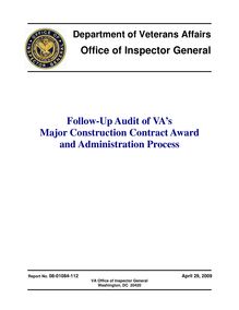 Department of Veterans Affairs Office of Inspector General Follow-Up  Audit of VA’s Major Construction