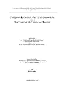 Nonaqueous synthesis of metal oxide nanoparticles and their assembly into mesoporous materials [Elektronische Ressource] / von Jianhua Ba