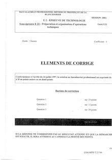 Corrige BACPRO METIERS PRESSING Preparation et organisation d operation techniques 2003