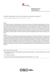 Quelle régulation pour les hôpitaux publics français ? - article ; n°2 ; vol.17, pg 117-142
