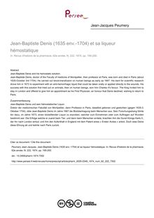 Jean-Baptiste Denis (1635 env.-1704) et sa liqueur hémostatique - article ; n°222 ; vol.62, pg 195-200