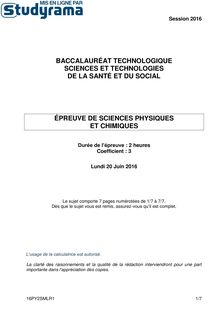 Sujet BACST2S Sciences Physiques et Chimiques 2016