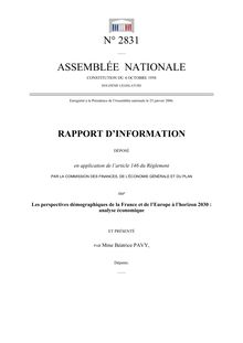 Rapport d information déposé en application de l article 146 du Règlement par la Commission des finances, de l économie générale et du plan sur les perspectives démographiques de la France et de l Europe à l horizon 2030 : analyse économique
