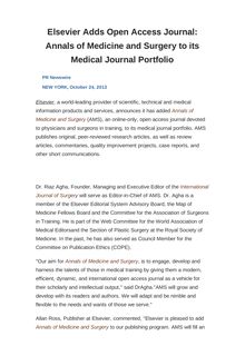 Elsevier Adds Open Access Journal: Annals of Medicine and Surgery to its Medical Journal Portfolio