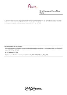 La coopération régionale transfrontalière et le droit international - article ; n°1 ; vol.23, pg 837-860