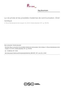 La vie privée et les procédés modernes de communication. Droit nordique - article ; n°4 ; vol.23, pg 765-792