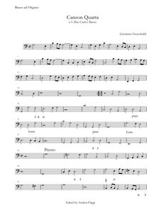 Partition Basso ad organo, Canzon Quarta à 3 Due Canti e Basso, Frescobaldi, Girolamo