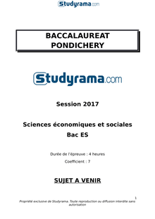 Sujet Bac ES 2017 Pondichéry  - Sciences économiques et sociales
