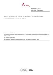 Démocratisation de l école et persistance des inégalités - article ; n°1 ; vol.306, pg 27-39