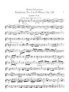 Partition clarinette 1, 2 (en B♭), Symphony No.4, Op.120, D minor