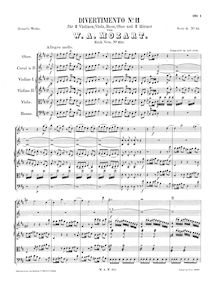 Partition complète, Divertimento, Divertimento No.11 ; Nannerl Septet par Wolfgang Amadeus Mozart