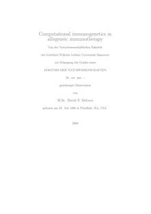 Computational immunogenetics in allogeneic immunotherapy [Elektronische Ressource] / von David S. DeLuca