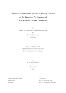 Influence of different concepts of voltage control on the transient performance of synchronous turbine generators [Elektronische Ressource] / von Ming Kuan Lin