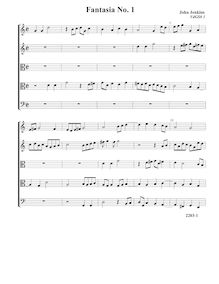 Partition Fantasia VdGS No. 1 - partition complète (Tr Tr T T B), fantaisies pour 5 violes de gambe