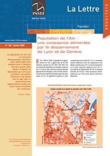 Population de l Ain : une croissance alimentée par le desserrement de Lyon et de Genève