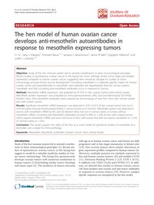 The hen model of human ovarian cancer develops anti-mesothelin autoantibodies in response to mesothelin expressing tumors