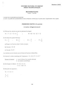 Mathématiques 2002 Brevet (filière technologique)