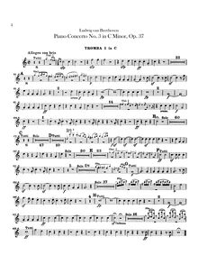 Partition trompette 1, 2 (en C), Piano Concerto No.3, C Minor, Beethoven, Ludwig van