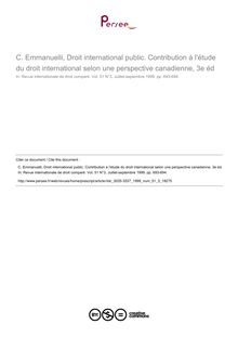 C. Emmanuelli, Droit international public. Contribution à l étude du droit international selon une perspective canadienne, 3e éd - note biblio ; n°3 ; vol.51, pg 693-694