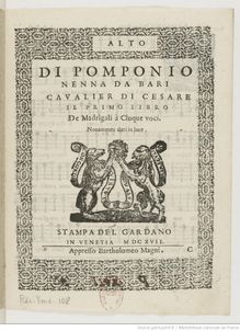 Partition Alto, Il primo libro de madrigali a cinque voci, Nenna, Pomponio