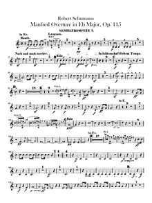 Partition trompette 1, 2/3 (en E♭), Manfred, Op.115, Schumann, Robert