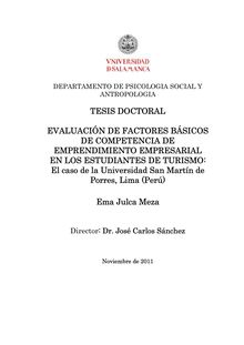 Evaluación de factores básicos de competencia de emprendimiento empresarial en los estudiantes de turismo: El caso de la Universidad San Martín de Porres, Lima (Perú).