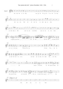 Partition chœur 1: Soprano 1 , partie, Nun danket alle Gott, Pachelbel, Johann