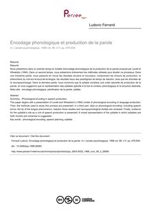 Encodage phonologique et production de la parole - article ; n°3 ; vol.98, pg 475-509