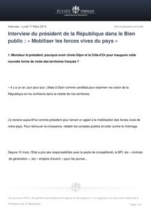 Interview: François Hollande et le Bien public : « Mobiliser les forces vives du pays » - 11/03/2013