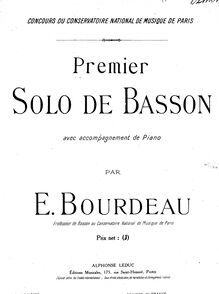 Partition de piano, Premier solo de basson, C minor, Bourdeau, Eugène