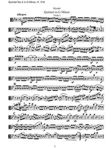 Partition viole de gambe I, corde quintette No.4, G minor, Mozart, Wolfgang Amadeus