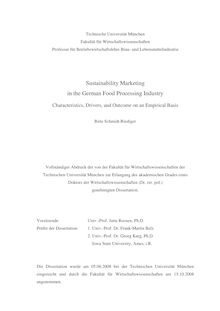 Sustainability marketing in the German food processing industry [Elektronische Ressource] : characteristics, drivers, and outcome on an empirical basis / Birte Schmidt-Riediger