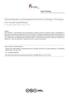 Décentralisation et développement local au Sénégal. Chronique d un couple hypothétique - article ; n°181 ; vol.46, pg 71-93