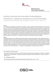Analyse multivariée des associations malacologiques d Achenheim. Implications climatiques et environnementales - article ; n°1 ; vol.22, pg 21-30