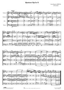 Partition quatuor No.5, 6 Quatuors, Concertantes et dialogues pour 2 Violons, Alto et Violoncel. La premiere partie peut se jouer sur la flûte