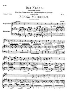 Partition voix + partition de piano, Der Knabe, D.692, The Boy, Schubert, Franz
