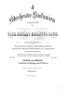 Partition complète, Symphony No. 3, F Major, Bach, Carl Philipp Emanuel