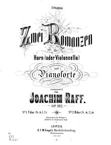 Partition de piano, 2 Romances, Op.182, Raff, Joachim