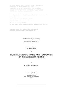 A Review of Hoffman s Race Traits and Tendencies of the American Negro - The American Negro Academy. Occasional Papers No. 1
