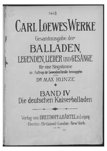 Partition complète, Die deutschen Kaiserballaden, Loewe, Carl