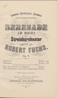 Partition complète, Serenade pour corde orchestre No.1, D major par Robert Fuchs