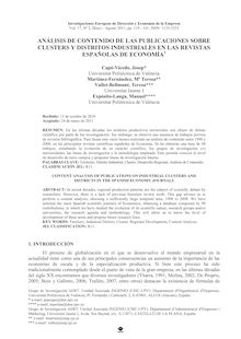 ANÁLISIS DE CONTENIDO DE LAS PUBLICACIONES SOBRE CLUSTERS Y DISTRITOS INDUSTRIALES EN LAS REVISTAS ESPAÑOLAS DE ECONOMÍA (CONTENT ANALYSIS OF PUBLICATIONS ON INDUSTRIAL CLUSTERS AND DISTRICTS IN THE SPANISH ECONOMY JOURNALS)