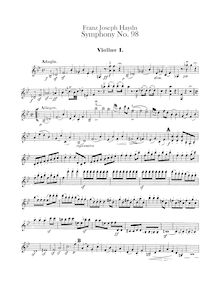 Partition violons I, Symphony No.98 en B♭ major, Sinfonia No.98